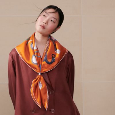 Le Cavalier a la Trompette scarf 90 - Orange | Hermès